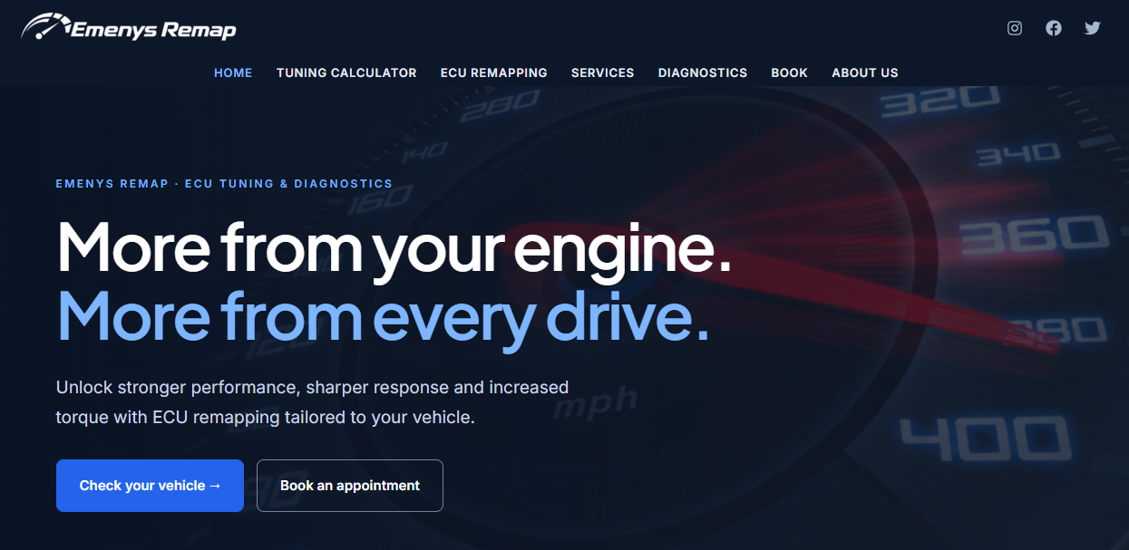 Larger vehicle tuning business website example
