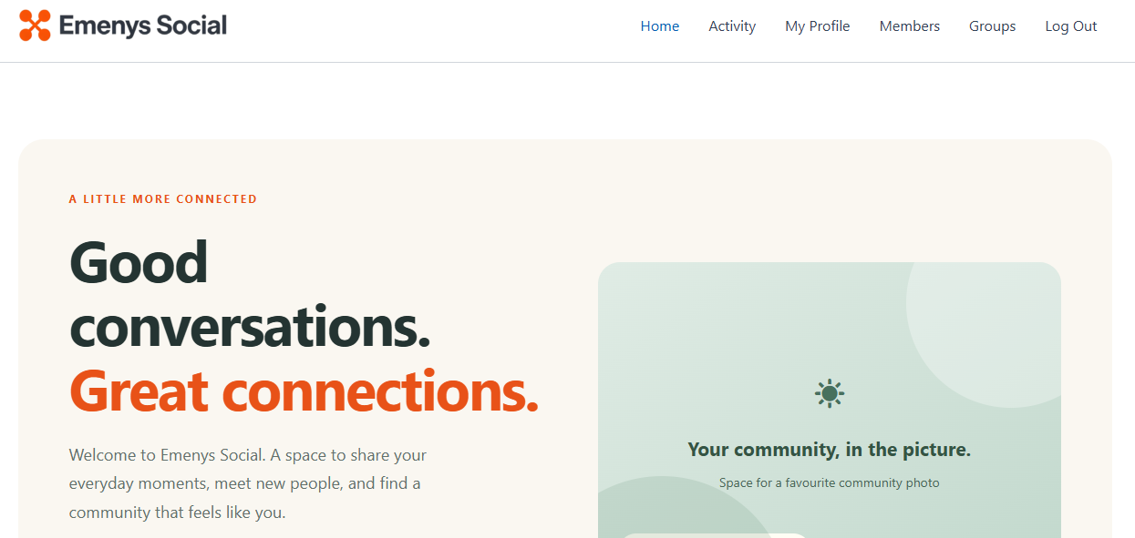 Social community website with member profiles