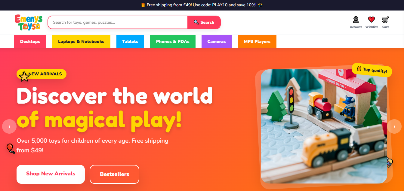 Online shop demo showing a product catalogue